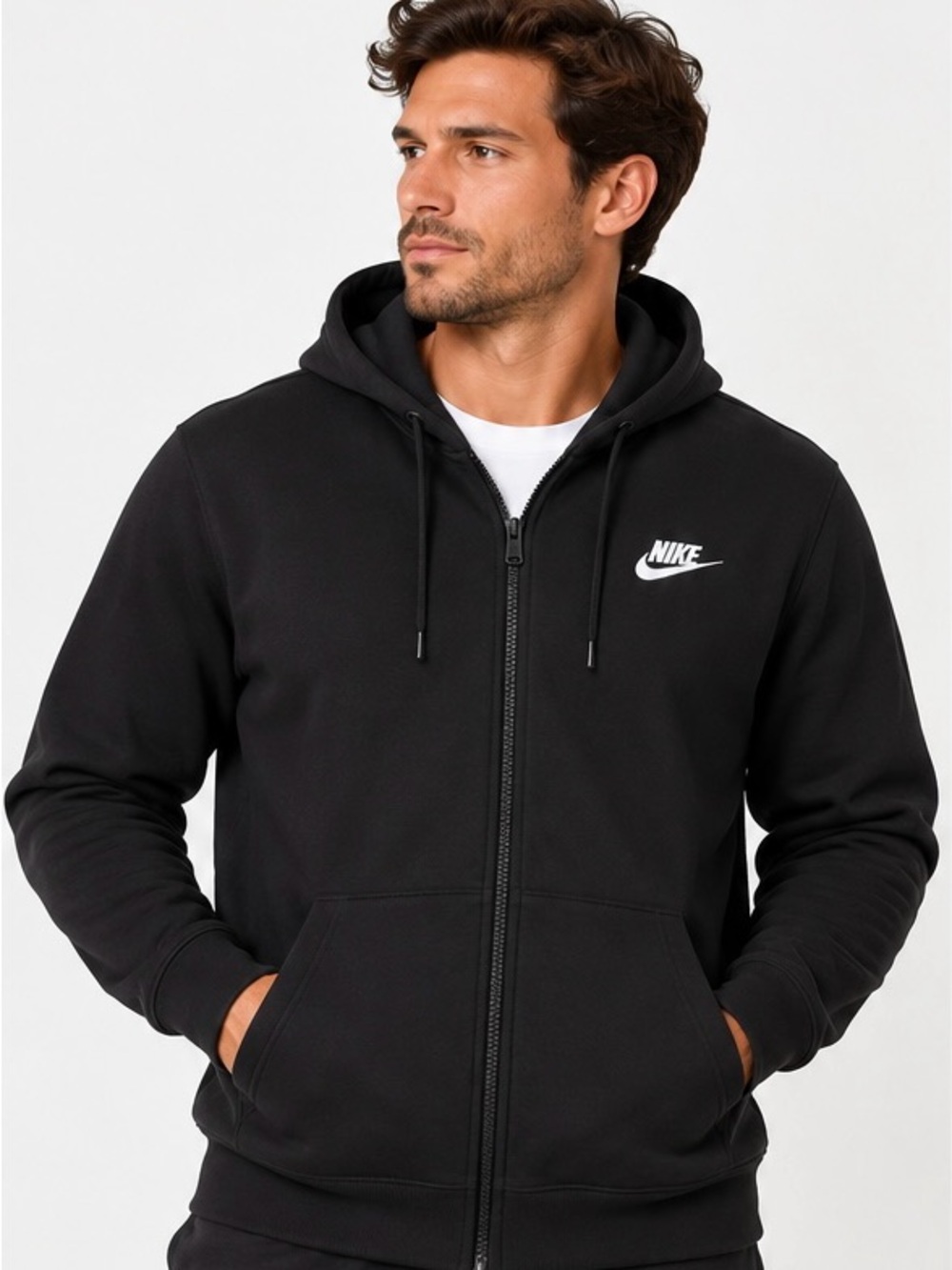 Nike Men’s Black Full Zip Fleece Hoodie Swoosh Sweatshirt XL NWT
